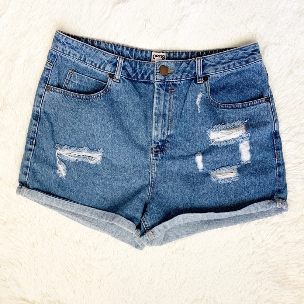 ASOS High Waist Denim Jean Shorts Distressed Cuffed US Size 12